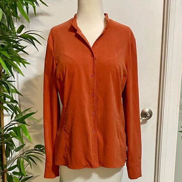 Harve Benard by Benard Holtzman Blouse Medium Burnt Orange Tailored Button Front - Picture 10 of 12